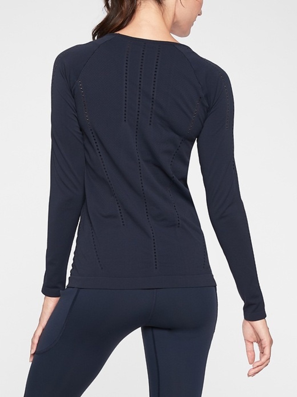 Athleta Black Foothill Long Sleeve Seamless Lasercut Top L